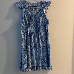 Ralph Lauren Blue Paisley Pintuck Mini Dress